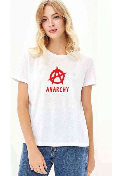 Anarchy Baskılı Beyaz Kadın Tshirt