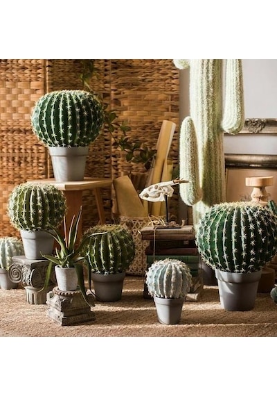 Yapay Çiçek Echinocactus Grusonii Altın Fıçı Kaktüs Siyah Saksıda 35 25m Cactüs Sk4010s