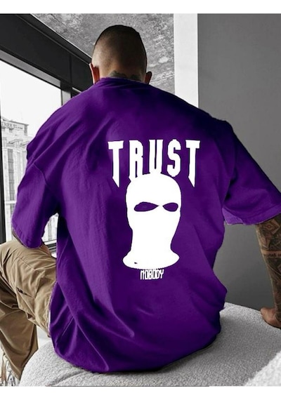 Trust Baskılı Oversize Tişört Mor