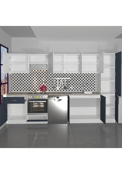 Decoraktiv Elite 325 Ankastre Fırın Modüllü Mdf Hazır Mutfak Dolabı - Tezgah Dahil - Antrasit - Beyaz