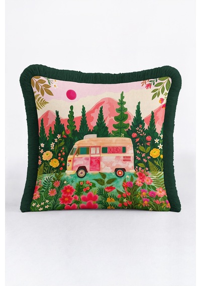 Çiçekli Karavan Manzara Saçaklı Yastık Kılıfı - Kamp Retro Bohem Pembe Yeşil Püsküllü Kırlent Kılıfı Kayıp Sahil Serenat Çiçekli Karavan Manzara Saçaklı Yastık Kılıfı - Kamp Retro Bohem Pembe Yeşil Püsküllü Kırlent Kılıfı Kayıp Sahil Serenat