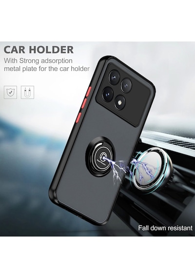 Poco X6 Pro Uyumlu Kılıf Yüzüklü Standlı Extra Darbe Koruma Sert Silikon Kapak - Siyah Siyah