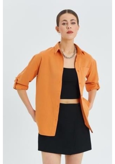 Mixray 9942 Kadın Oxford Uzun Kol Basic Gömlek Şeftali