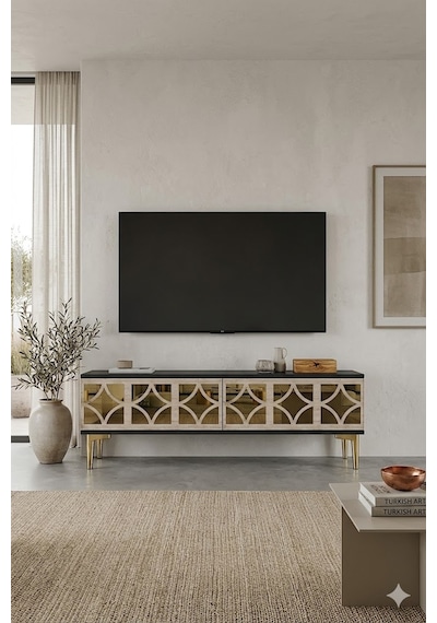 Tsa1236atg Öz Tv Sehpası Antrasit-traverten-gold 180cm Tsa1236atg Öz Tv Sehpası Antrasit-traverten-gold 180cm