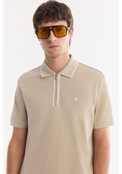 Avva Erkek Vizon Kıvrılmaz Polo Yaka Fermuarlı Bi-stretch İnterlok Regular Fit T-shirt A61y1003