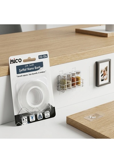 İbico İ13-124 Şeffaf Çift Taraflı Max : 5.5kg 1.8cmx1mt Bandı Nano Bant - 12'li Paket