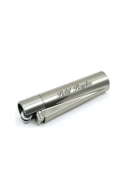 Kişiye Özel Clipper Metal Taşlı Gümüş Çakmak