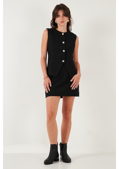 Lela Pamuk Ve Yün Karışımlı Slim Fit Bisiklet Yaka Tüvit Bayan Yelek 611Ye00059 Siyah