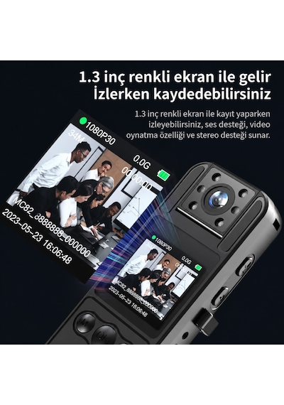 H82 1080P WiFi Vücut Kamerası Full HD Ses ve Video Kayıt Cihazı 180° Döner Lens Gece Görüş 1.3 İnç Ekran