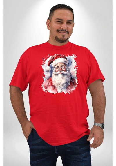 Angemiel Mutlu Noel Baba Yeni Yıl Tasarımı Kırmızı Büyük Beden Erkek Kadın Unisex Basic Ön Baskılı Tişört Kırmızı