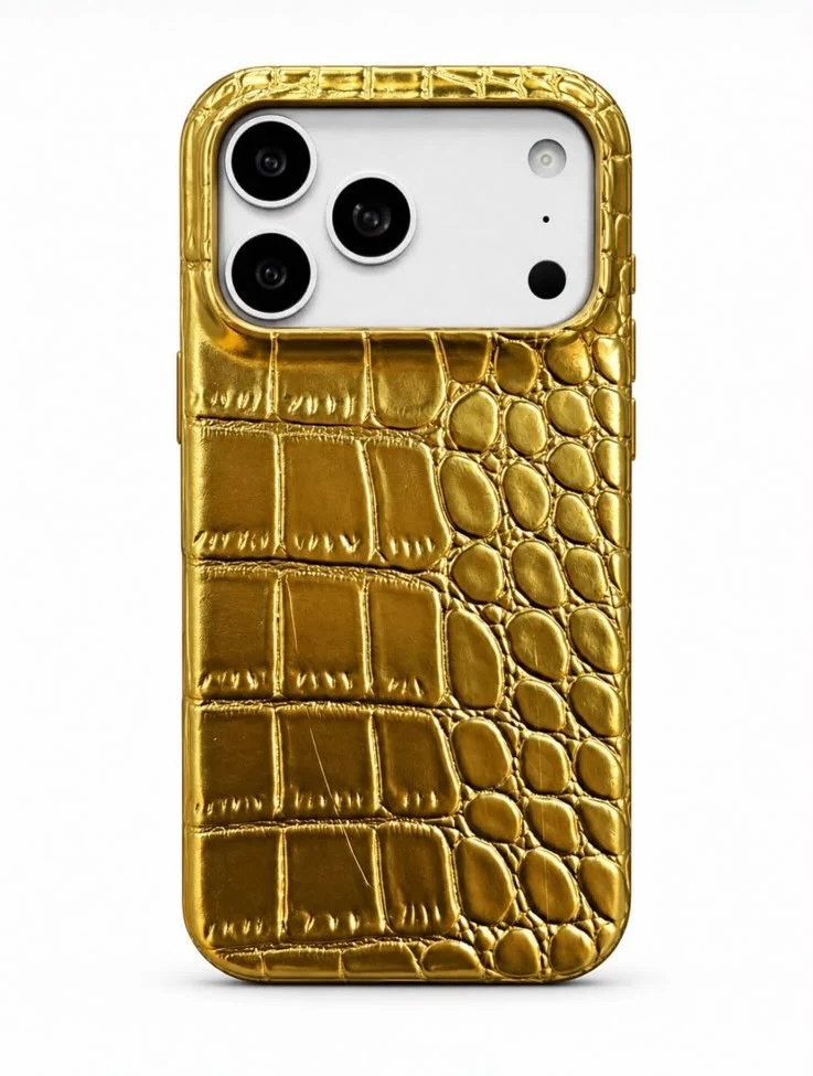 Apple iPhone Uyumlu Kabarık Parlak Deri Kılıf Gold