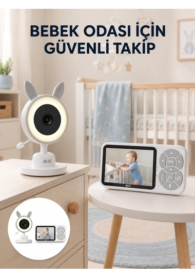 Karşılıklı Sesli Bebek Kamerası 4x Zoom Sıcaklık Sensörlü Yeni Nesil Beyaz