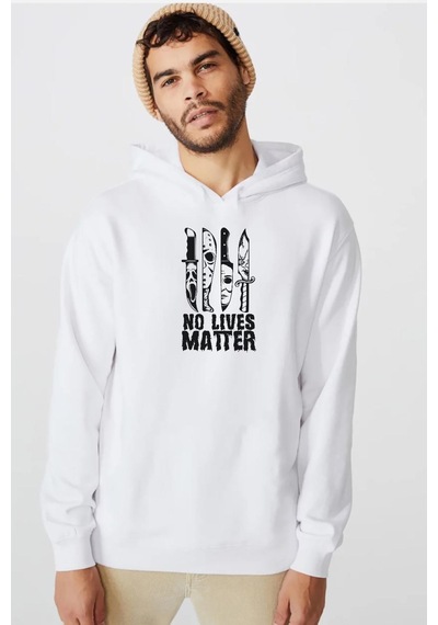 Horror Knifes No Live Matter Beyaz Erkek 3ip Kapşonlu Sweatshirt 001