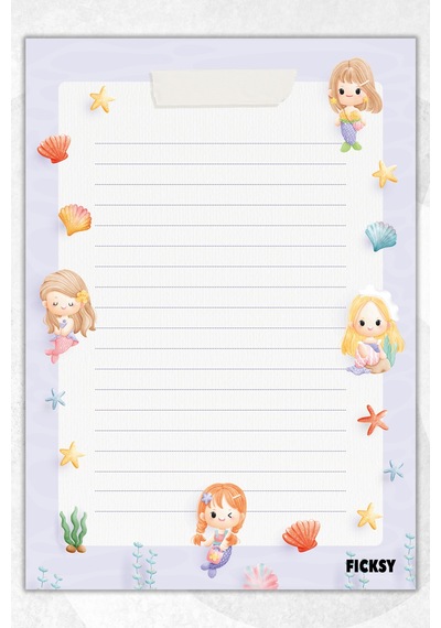 A5 Deniz Kızı Bloknot Çizgili Defter - 50 Yaprak - Memopad - Notepad - Not Defteri - Not Kağıdı Mor Mor