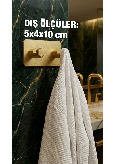 2'li Premium Gold Alüminyum Banyo Mutfak Havlu Bornoz Askısı Yapışkanlı Altın