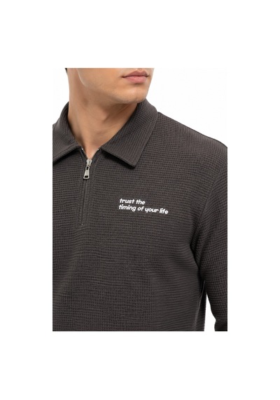 Opınıon Erkek Spor Polo Yaka Petek Dokulu Sweatshırt Bgl-st05442 Vizon