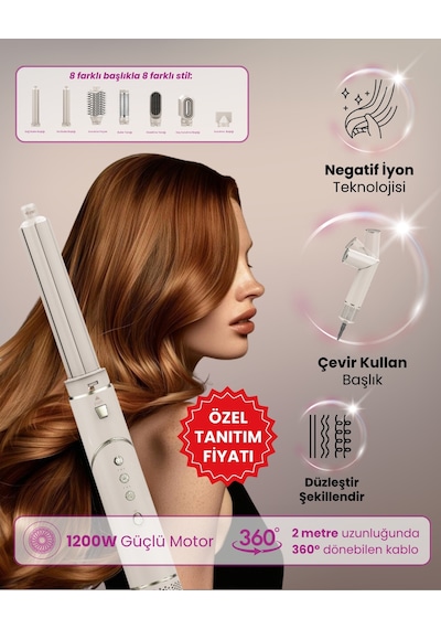 Mieco Aria 8ın1 Iyon Özellikli Saç Kurutma Ve Şekillendirme Seti