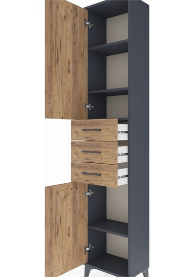 Arges Dolap 4 Raflı 3 Çekmeceli 2 Kapaklı 44x30x221 Antrasit-çam Antrasit