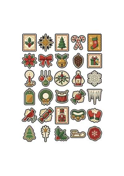 30 Adet Nostaljik Yeni Yıl Sticker Seti - Laptop Ajanda Defter Scrapbook İçin Çok Renkli