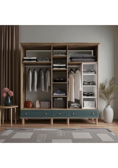Comiet Sally 5 Kapaklı Aynalı Çekmeceli Mdf Gardırop Yeşil