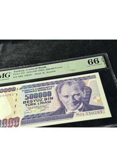 Türk Lirası Pmg 66 Epg Gem Unc Çil 500.000 Lira Pick 212 1970 Nd 1998 S/n M01 7. Emisyon 4. Terti