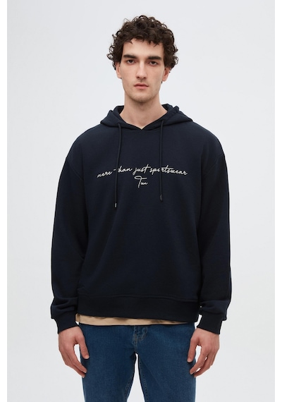Twn Relaxed Fit Lacivert Nakışlı 3 İplik Kapüşonlu Sweatshirt 3ece24ort0493 101