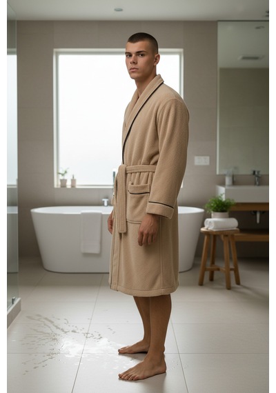% 100 Pamuklu Laodikeia Kimono Bornoz Unisex Kadın Erkek Bej