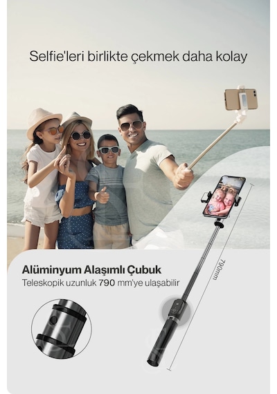 Led Işıklı Selfie Çubuğu Bluetooth Kumandalı Kablosuz Tripot Selfie Monopod Selfie Stick Siyah Lisinya