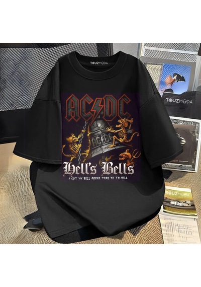Tarzsokak Rock Serisi Ac/dc Baskılı Unisex Oversize Siyah