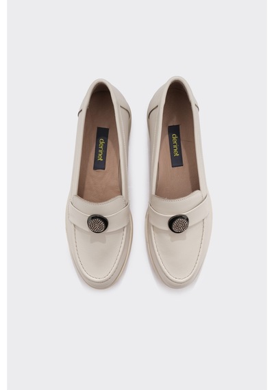 Derinet Hakiki Deri Kadın Loafer Ekru Ekru