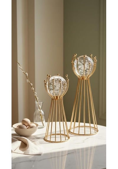 Gold Kaplama Metal 2&apos Li Set Salon Olimpiyat Model Kristal Cam Toplu Aksesuar Dekorasyon Biblo Dekor