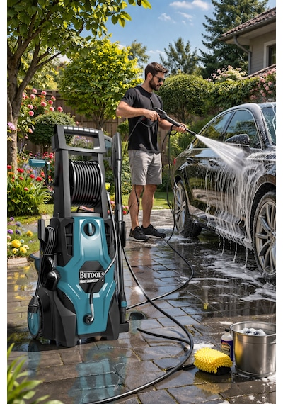 Butools ST-16 180 Çelik Şanzuman Musluk ve Kovadan Çekme Yüksek Basınçlı Yıkama Makinesi Mavi