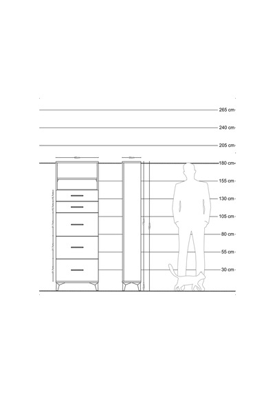 Arges Dolap 2 Raflı 5 Çekmeceli 60x30x182 Çam-antrasit Çam