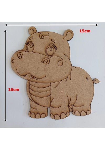 Boyanabilir Ahşap Su Aygırı Figürü 16x15 Cm 10 Adet