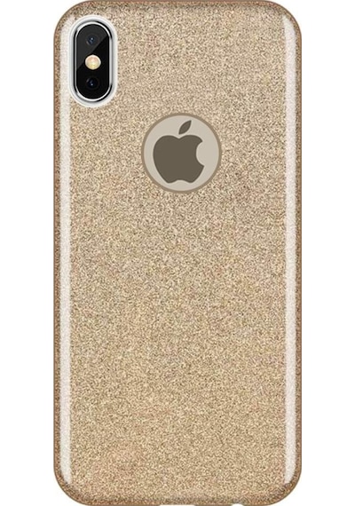 Apple Uyumlu iPhone X İle Shining Simli Silikon Kılıf Gold