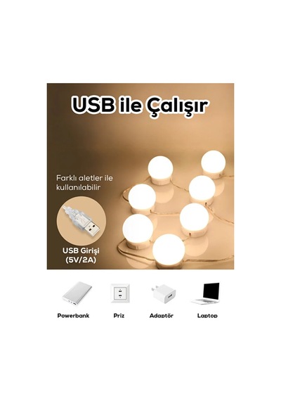 Hollywood Tarzı Led Makyaj Aynası Işık Seti 3 Modlu Usb Li Ayarlanabilir Ampul Aydınlatma Beyaz Sıcak Doğal Işık