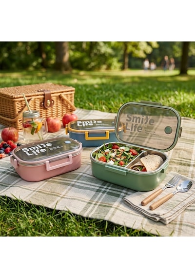 Lexroo Paslanmaz Çelik Yemek Kabı 980 Ml, Bölmeli İç Hazneli Kilitli Kapaklı Lunch Box Çok Renkli