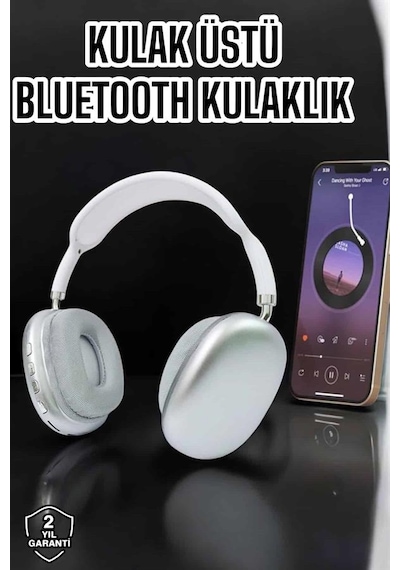P9 - 836 - Plus Kablosuz Kulak Üstü Bluetooth Kulaklık Beyaz Mikrofonlu Kulaküstü - Ece-umay - Kablosuz Kulaklık