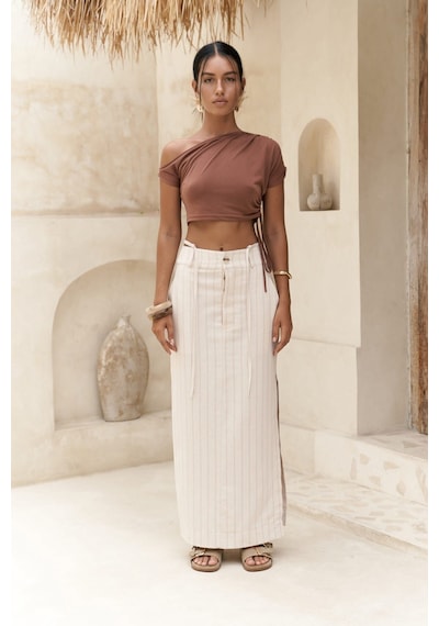 Mai Collection Mai Studios Co. Arya Vizon Çizgili Bej Etek Vizon