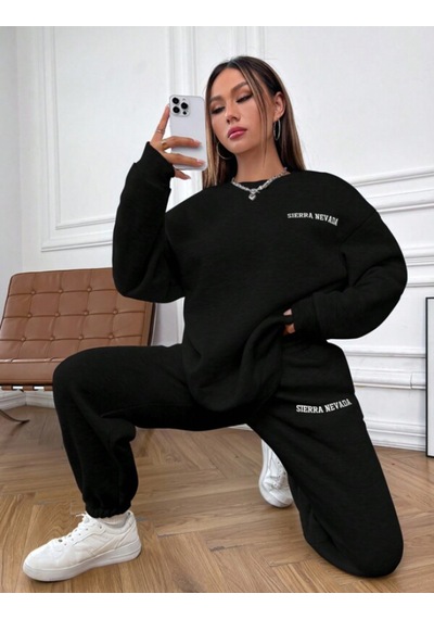 Siyah Sierra Baskılı Kapüşonlu Sweatshirt Ve Eşofman Altı Eşofman Takımı Siyah Siyah Sierra Baskılı Kapüşonlu Sweatshirt Ve Eşofman Altı Eşofman Takımı Siyah