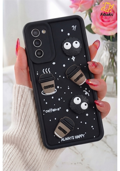 Fibaks Galaxy S21 Fe Uyumlu Kılıf Tasarımlı Desenli Kamera Korumalı Coffee Kurabiye Siyah Yumuşak Silikon Kapak