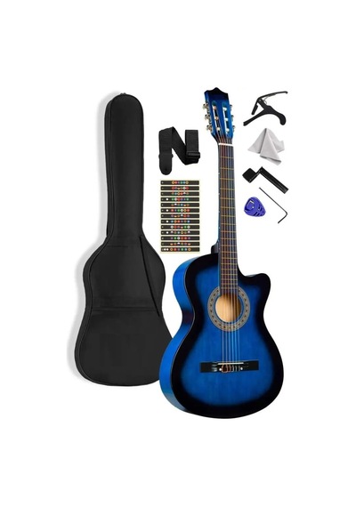 Mavi Klasik Gitar Kesik Kasa Sap Ayarlı 4/4 Tam Boy Kılıf-pena-askı-kapo-sticker-çevirici