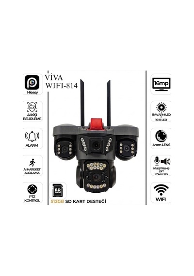Baff Viva Wıfı-814 16mp 4 Kameralı Akıllı Wi-fi Ptz Güvenlik Kamerası Aı Insan Takip Ve Renkli Gece Görüşlü