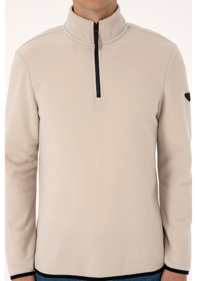 U.S. Polo Assn. Erkek Regular Fit Taş Polar Yarım Fermuarlı Basic Sweatshirt 50313777-VR049