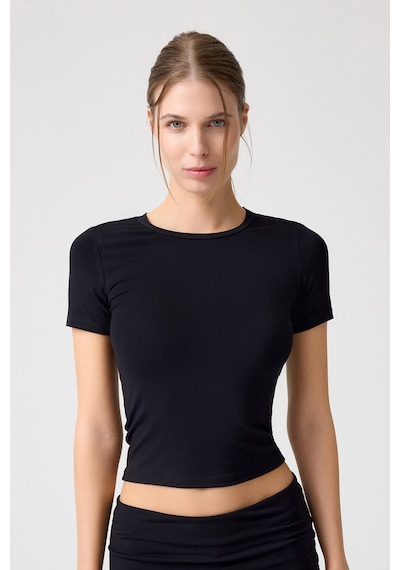 Los Ojos X Melodi Siyah Bedene Oturan Tişört Short Fitted Siyah Siyah