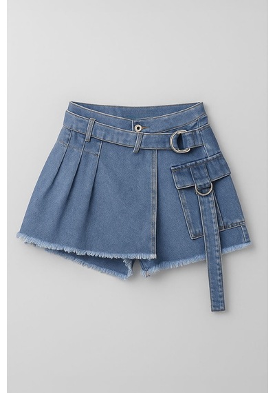 Blue White Kadın Yüksek Bel Kemerli Jean Şort Etek Siyah Blue White Kadın Yüksek Bel Kemerli Jean Şort Etek Siyah