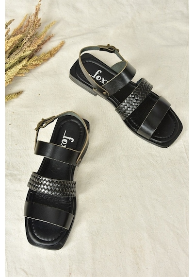 Fox Shoes Siyah Hakiki Deri Kadın Sandalet (534626705)