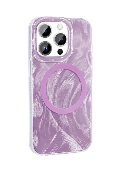 Apple Uyumlu iPhone 14 Pro Max Kılıf Magsafe Şarj Özellikli Fırça Boya Desenli Tchs Palet Kapak - Pembe Pembe