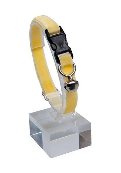 Kadife Zilli Ayarlanabilir Kedi Boyun Tasması 22-30 Cm Sarı-18503