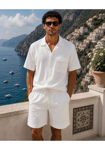 Erkek Premium Kumaş Modal Şort Slim Fit Takım Beyaz 2018dngr Ekru